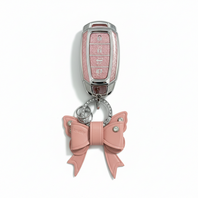어니트 현대 차종 호환 크리스탈 차키케이스 자동차 키링 키홀더, 핑크, H-04(4버튼)