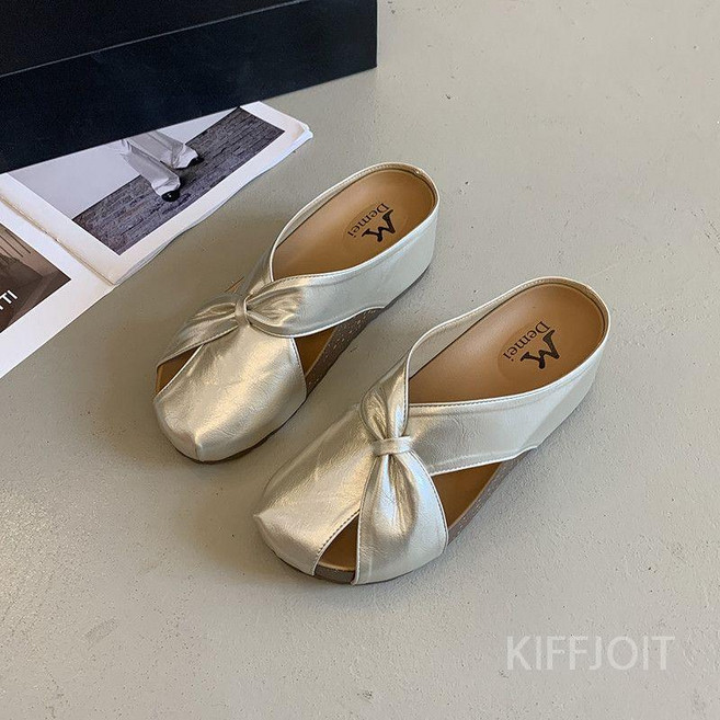 KIFFJOIT 실버 플랫폼 슬리퍼, 225, 골드