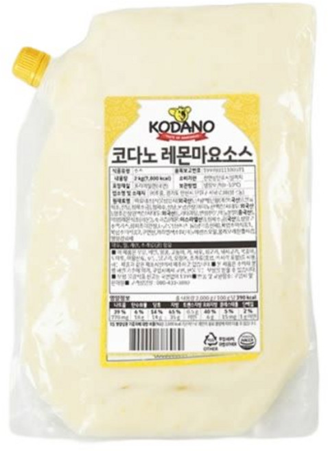 코다노 레몬 마요소스 2kg 샐러드 드레싱, 1