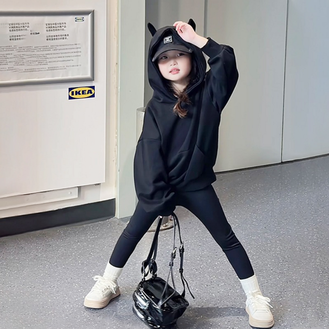 해피델리 데블 블랙 후드 맨투맨