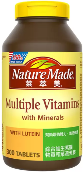 Nature Made 萊萃美 綜合維生素礦物質和葉黃素錠 300錠, 1個