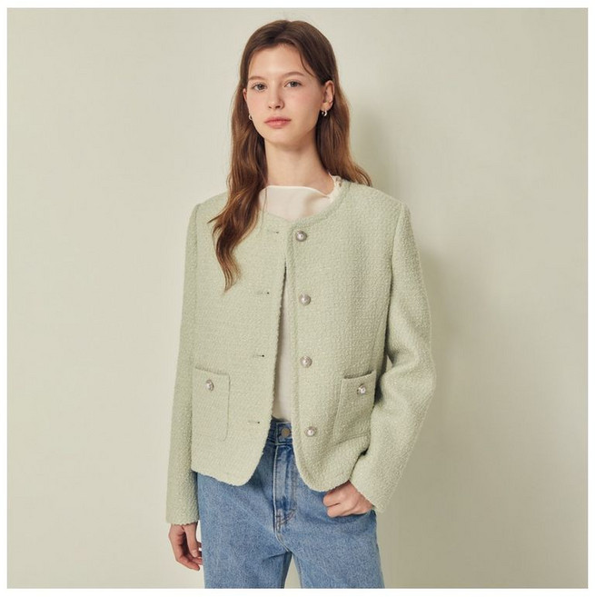 JJ지고트 울 트위드 펄 버튼 라운드넥 재킷 GS3P0JK311