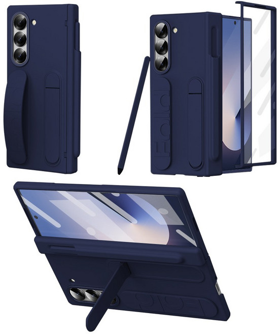 Elvo 삼성 갤럭시 Z폴드 6 5 케이스 휴대폰 힌지보호 케이스 거치대 핸드 스트랩 풀커버 케이스