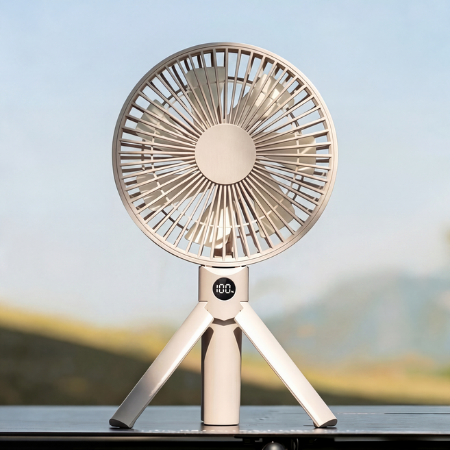 LINSHU 무선 접이식 캠핑 선풍기 무소음 강한 바람량, 모카 브라운, DQ280