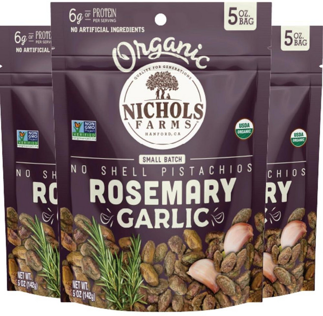 Nichols Farms 바다 소금으로 구운 껍질 없는 피스타치오 코셔 USDA 인증 유기농 GMO 프리 170g(6온스) (3팩)