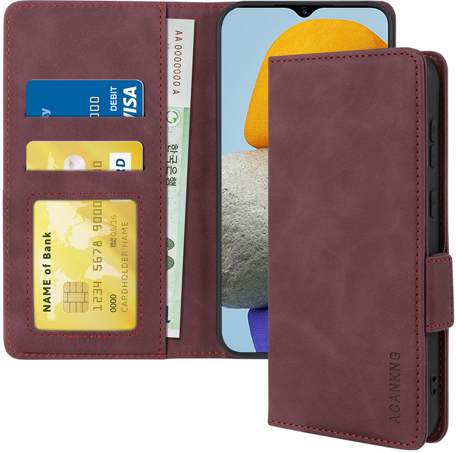 아칸크 삼성 갤럭시 M23 버디2 5G/SM-M236L 지갑형 카드수납 다이어리 휴대폰리 케이스+지문인식 보호필름 풀세트