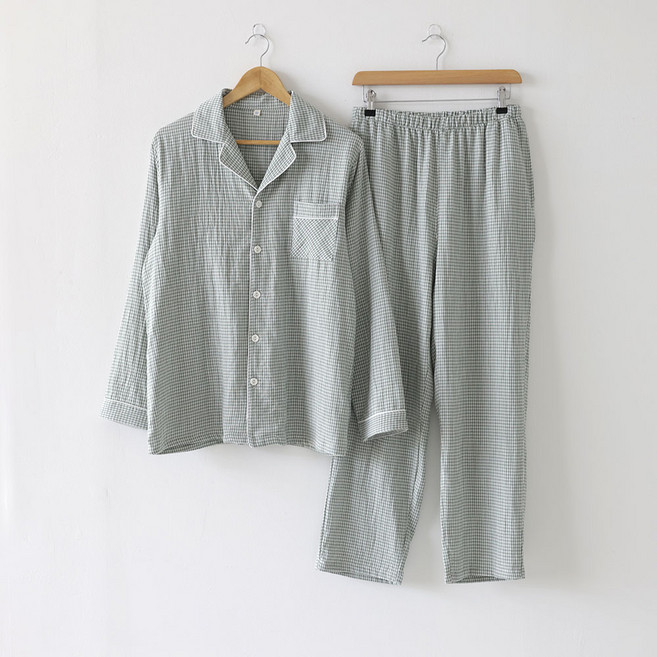 슬리피선데이 남성 순면 긴팔 체크 잠옷세트 빅사이즈