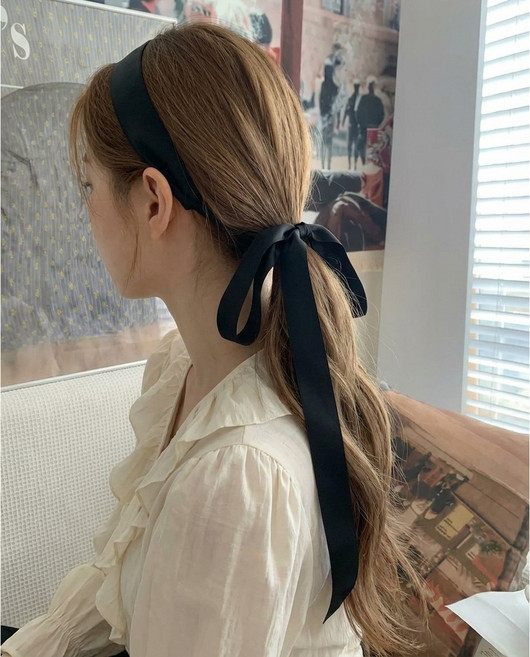 5color 여신 새틴 공단 묶는 롱 리본 긴 끈 헤어밴드 머리띠