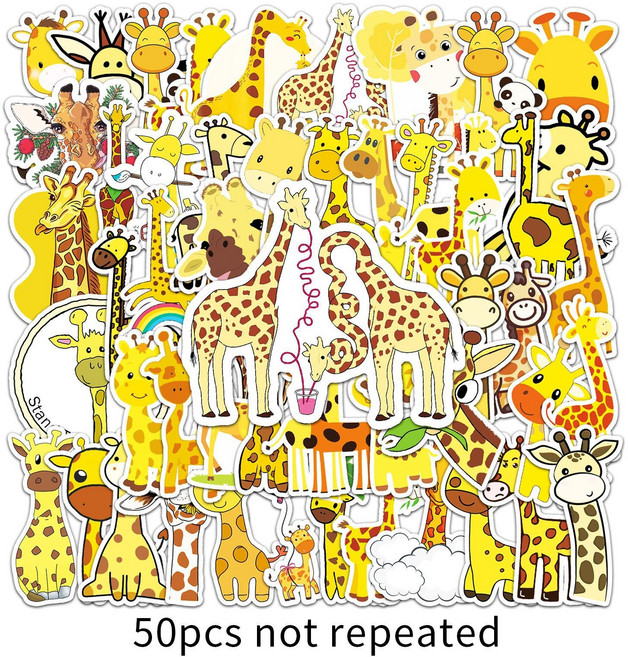 동물스티커 리무버블 도무송 캐리어 노트북 폰꾸 다꾸 인스 50매, 기린