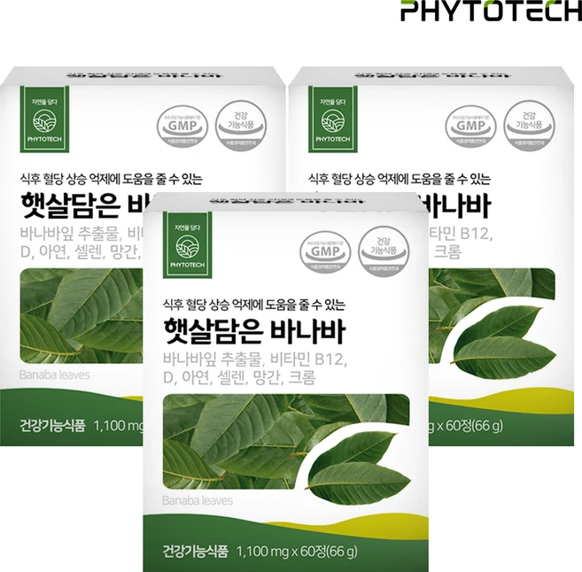 파이토테크 햇살담은 바나바 바나바잎 추출물 60정, 3개 - 쿠팡