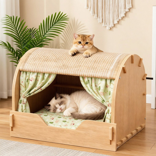 Alemon 대형 고양이 숨숨집 스크래쳐 고양이 집 공룡 캣타워 반려동물하우스, 녹색, 1개