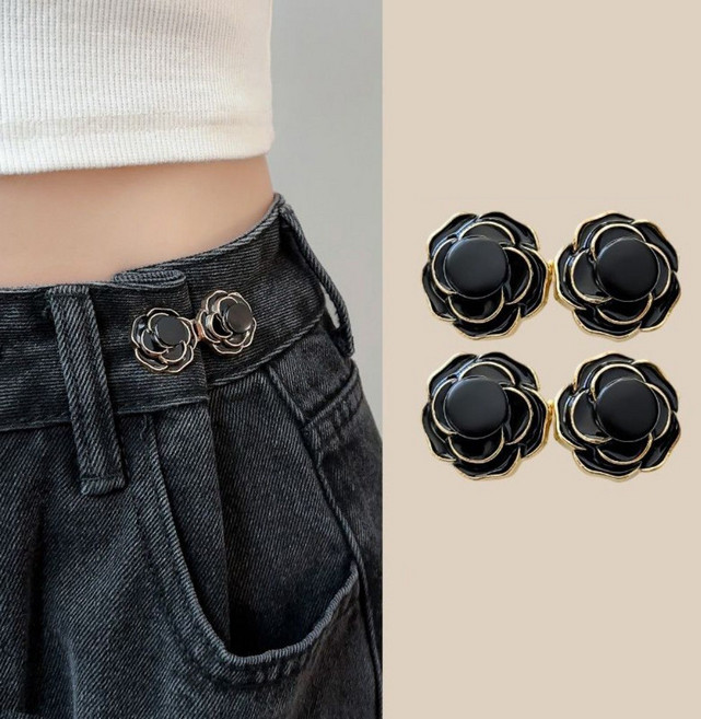동백꽃 바지 허리 조절 클립 옷수선 핀버튼 1+1, 블랙×2개