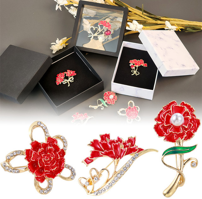 카네이션 브로치 고급형 코사지 뱃지 부토니에 어버이날 스승의날 옷핀 배지 꽃 보석 브러치