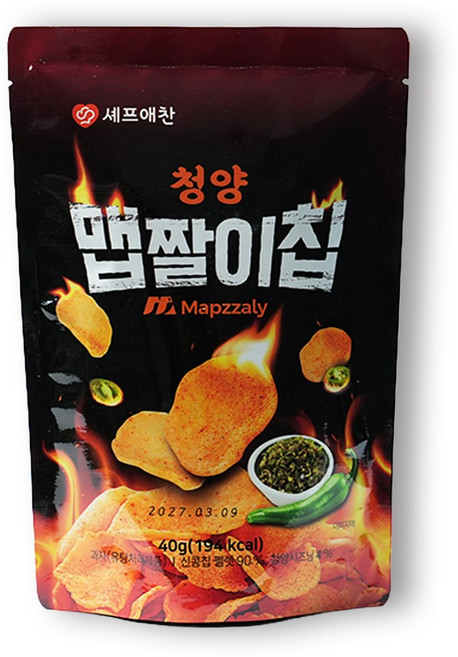 셰프애찬 중독적인 매콤 짭짤한 맛 카사바칩 청양 맵짤이칩, 5개, 40g