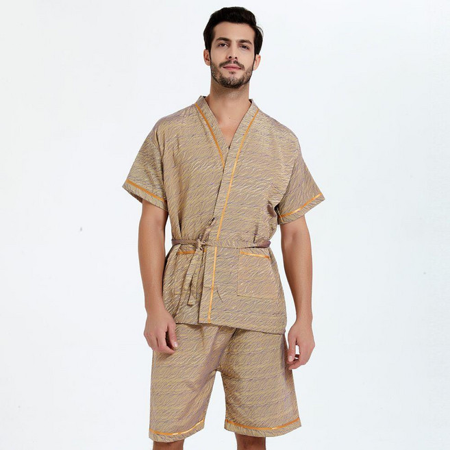 日式開衫和服睡衣套組 舒適浴衣家居服, 男裂紋開衫和服
