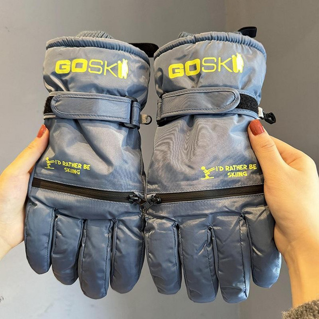 고급형 스키 장갑 방한 방풍 오토바이 장갑 발열 아웃도어 장갑 두꺼운 내피 글러브, 블루(남), 1개