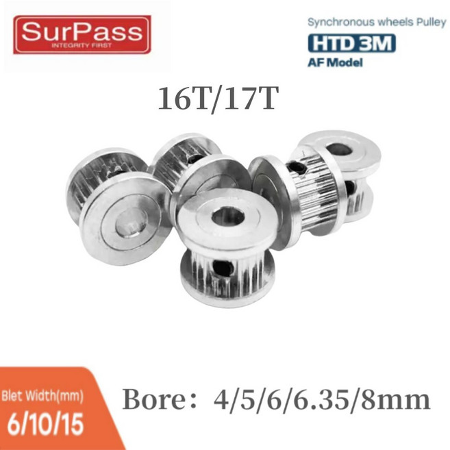 HTD 16 17T 내경 풀리 35 모델 AF 8MM 15MM 피치 기어 표면 10, 1 개, 16T 4mm, 10mm