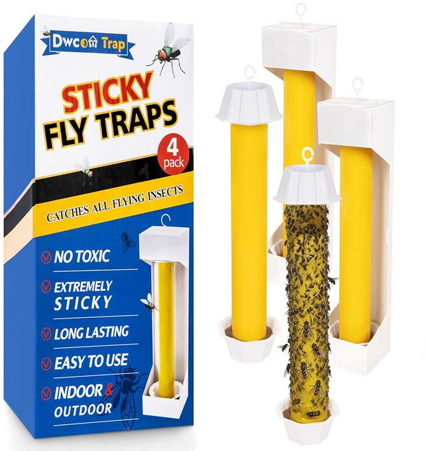 4 Pack Fly Stick Trap Sticky Fly Traps for All Bugs Gnats and Mosquito Flies Catcher Paper Tape, 미국출고 평점4.5+ 238350 4 Pack Fly