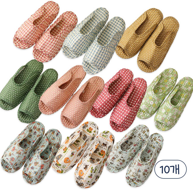 덧신 실내화 슬리퍼 10P 퀼트 면실내화 어린이집 유치원 교사, 10개, 1중쿠션 혼합색상