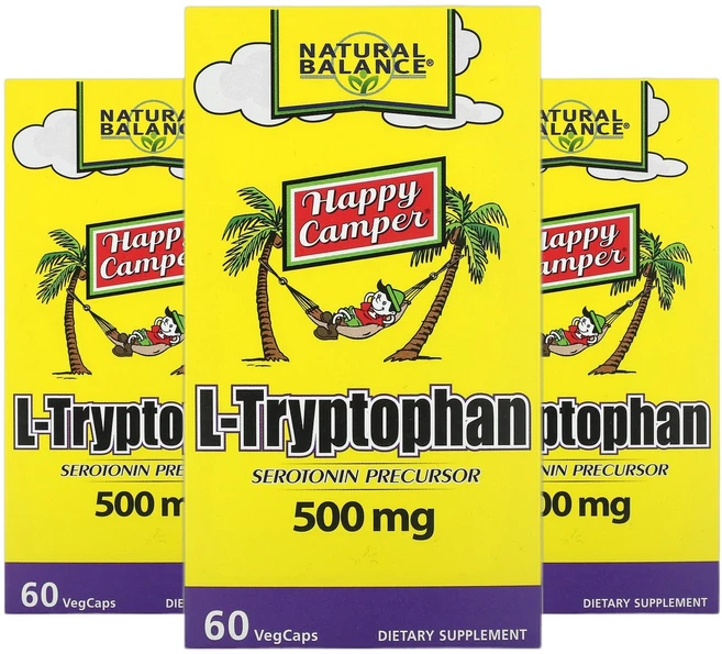 내추럴밸런스 해피 캠퍼 트립토판 L-Tryptophan 500mg 베지 캡슐 60정 2+1, 3개, 60회분 - 쿠팡