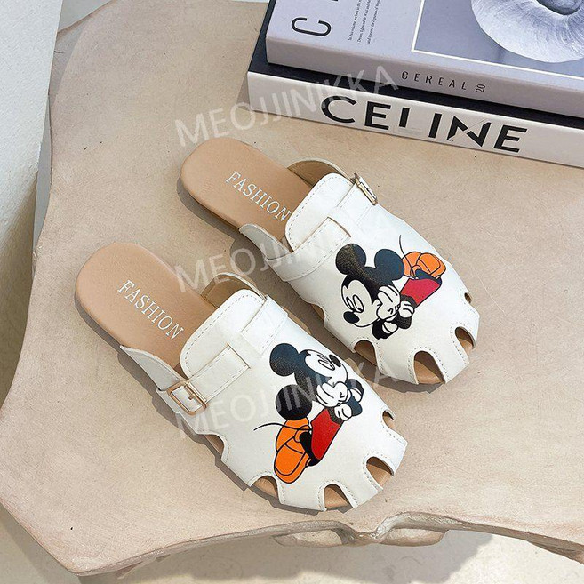 뒤꿈치없는 구두 편안한 신발 케릭터 가죽 반 슬리퍼 여름 여성용 샌들
