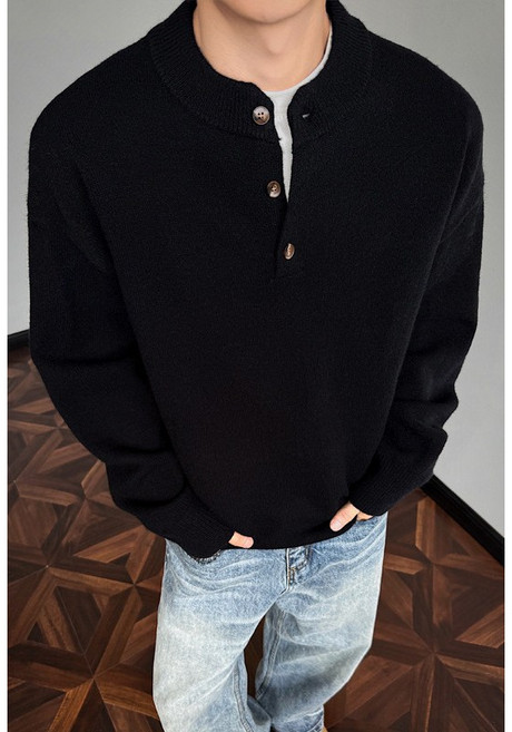 CBHV 춘추 헨리넥 스웨터 루즈핏 헤비 니트 코트