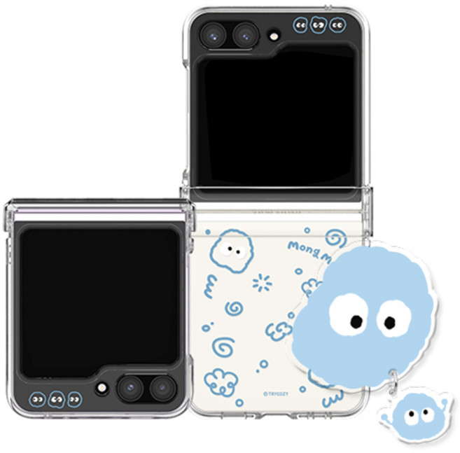 몽몽 두들 갤럭시 Z플립 투명 하드 힌지보호 케이스+아크릴톡 세트