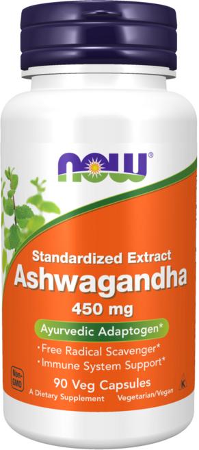 NOW Foods 南非醉茄 450mg 素食膠囊 純素, 90錠, 1個