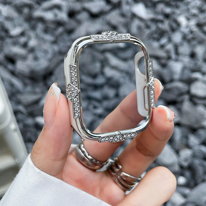 輕奢滿鑽 鑲鑽錶殼 適用 Apple Watch 手錶殼, 銀白色,46mm（S11/S10）通用, 1個