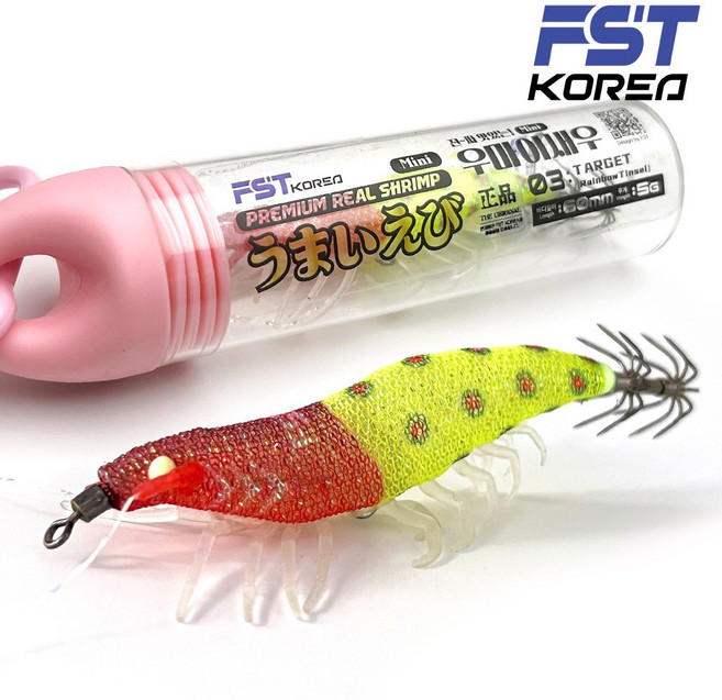 FST 25년 우마이 리얼 새우에기 60mm 전체uv+야광 애기 축광 실리콘 다리 완벽수평 침강 쉬림프 에기 갑오징어 쭈꾸미 한치에기, 1개, 5g, 03번 표적땡땡이
