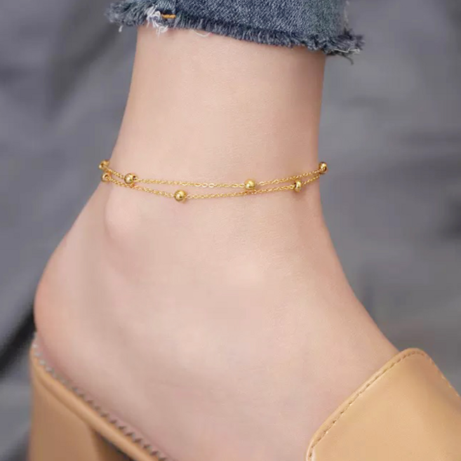 시르겜스 여성용 도금 행운의 구슬 두줄 발찌 DD-014