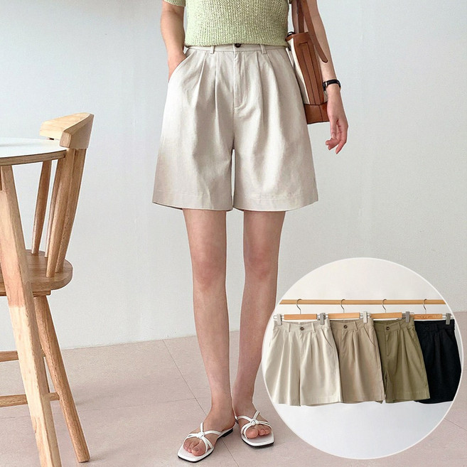 [여름텐셀/남녀공용3단SIZE] 로렌 치노 하프 반바지 슬랙스 4color 뒷밴딩 투핀턱 숏팬츠 3부/4부/5부