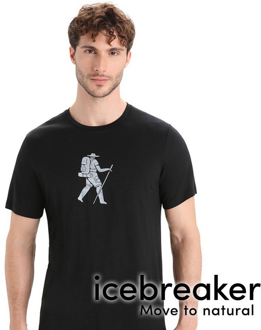icebreaker Tech Lite II 男羊毛圓領短袖上衣 徒步旅行 黑 0A56NC
