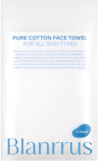 블랑루스 퓨어 코튼 페이스 타올 10매 순면 100% 저자극 클렌징 수건대용 스킨케어 비건인증, 1개, 10매입