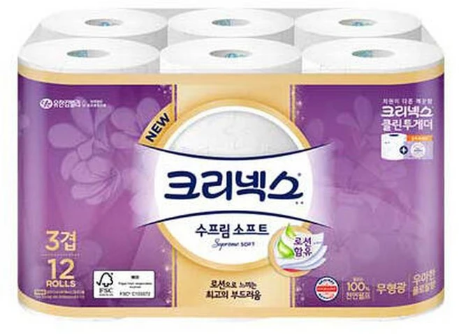 크리넥스 수프림 소프트 천연펄프 3겹 화장지, 27m, 12개입, 12개 - 쿠팡