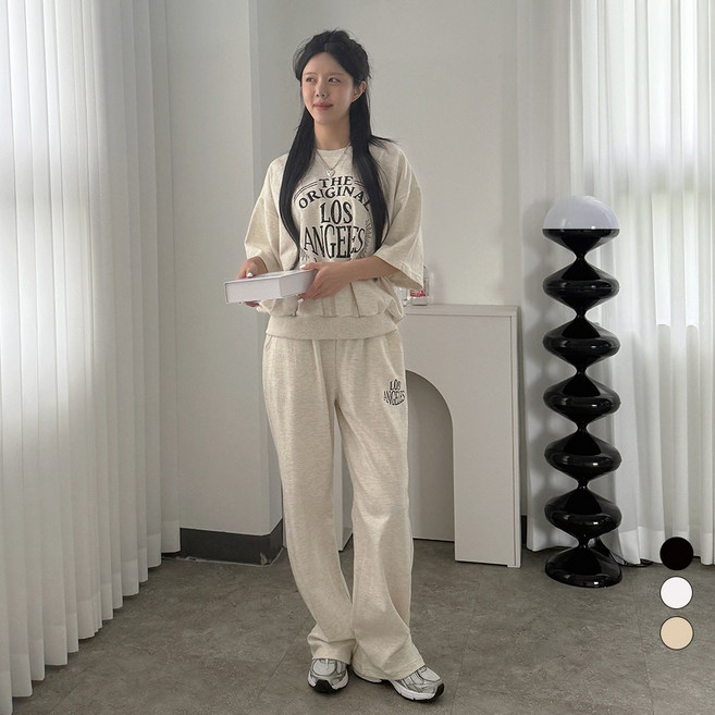 디테일웨어 여성 엔젤스 반팔 긴바지 트레이닝세트 간절기 운동복 빅사이즈 프린팅 티셔츠 밴딩팬츠 임산부 홈웨어룩