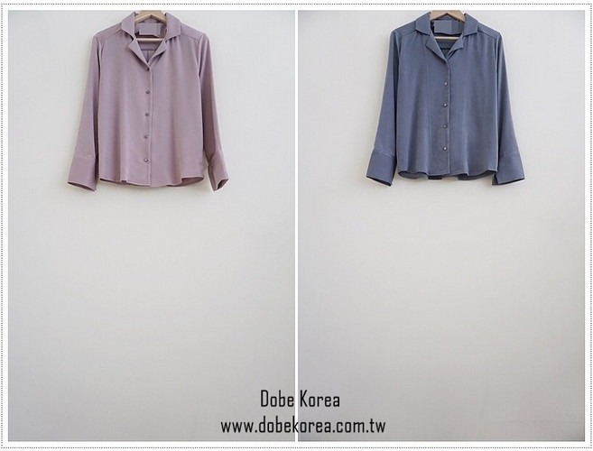 Dobe korea 韓國連線 韓貨 箭領霧光感細絨長袖襯衫 灰藍色