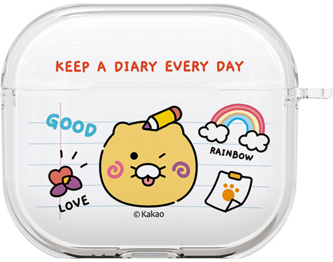카카오프렌즈 춘식이 다이어리 블루투스 이어폰 투명 슬림 케이스 키링 세트, 낙서