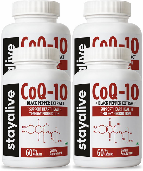 Stayalive CoQ10 보충제 200mg 블랙 페퍼 추출물 고흡수성 120캡슐 비-GMO 및 글루텐 프리 코엔자임 Q10 캡슐 포함 여성 및 남성용, 4개, 60정