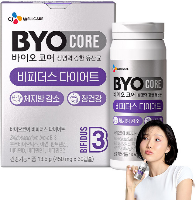 CJ웰케어 바이오코어 비피더스 다이어트 유산균 체지방 감소 프로바이오틱스, 1개, 30정