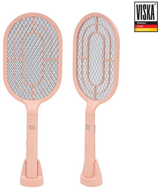 비스카 USB 충전식 전기 모기채 스탠드형 LED 유도등 VK-MK1000P, 핑크