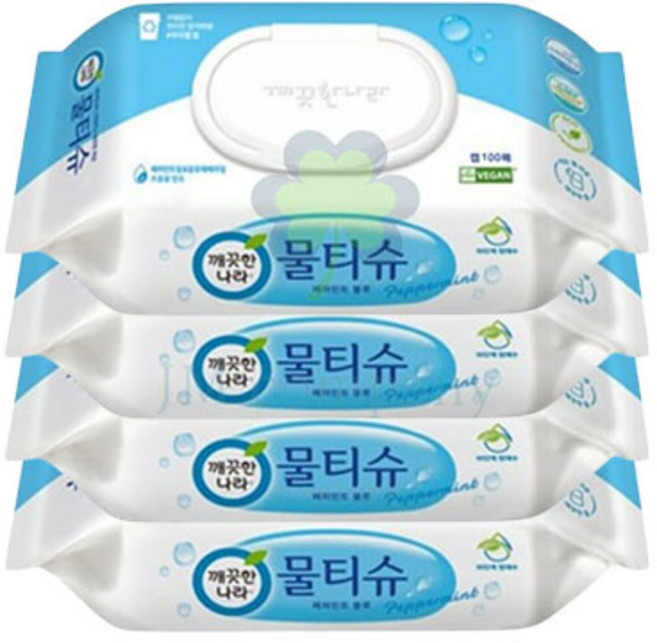 깨끗한나라 페퍼민트 물티슈 캡형, 325g, 100개입, 4개