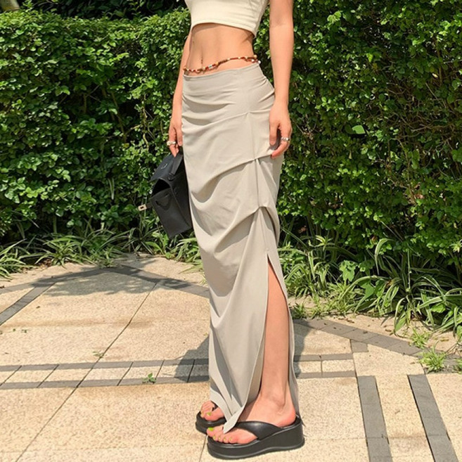 해피유통 여성 빈티지 하이웨스트 날씬 옆트임 A라인 카고 스커트 mmwx