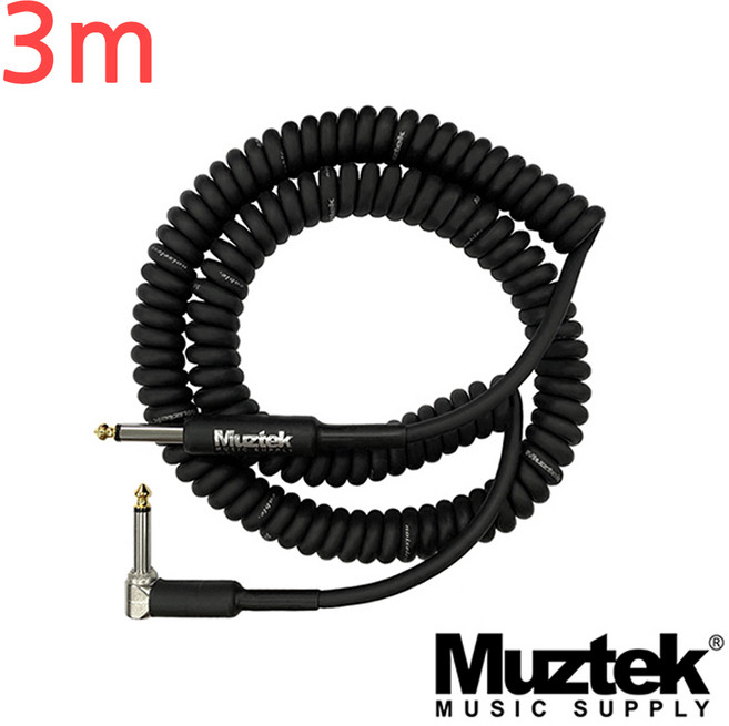 뮤즈텍 코일 기타케이블 악기잭 Straight + Right, 3m, RC-300 SR (레이크악기)