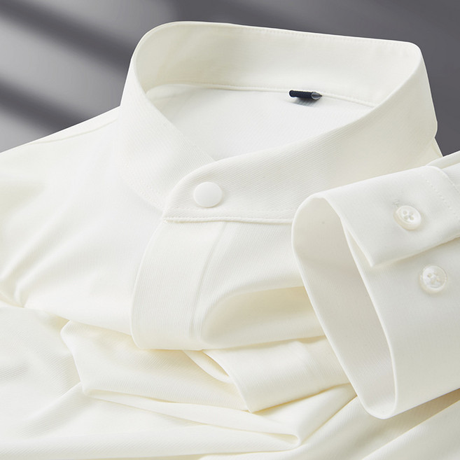 高端四面彈力中山領襯衫男長袖春秋免燙垂感暗釦無痕休閒男士襯衣