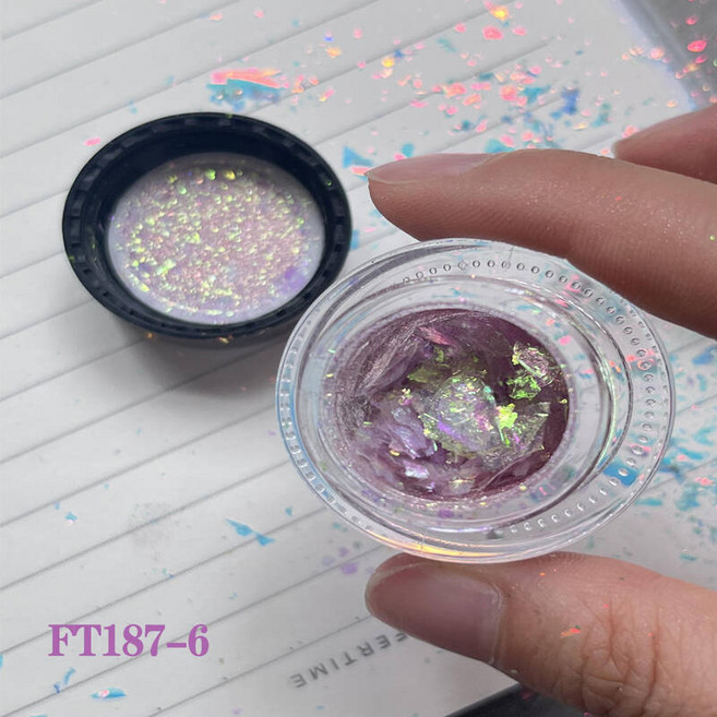오로라 쿼츠 원석 1Jar 네일 반짝이 구름 브로케이드 크롬 파우더 스팽글 126 색상 하이 라이트 드림 오팔 더스트 DIY 공예 손톱 글리터, 07) FT187-6, 1개