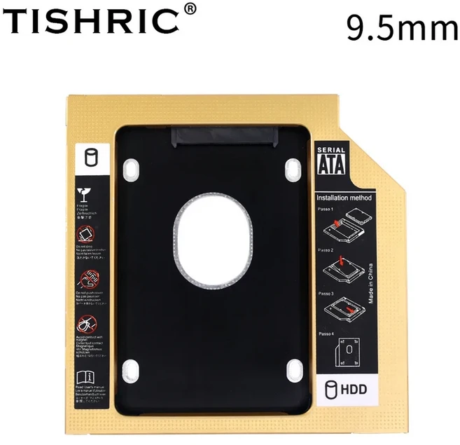 TISHRIC 알루미늄 2 Hdd 캐디 SSD Sata 3.0 Optibay 9.5mm 케이스 하드 디스크 드라이브 박스 인클로저 노
