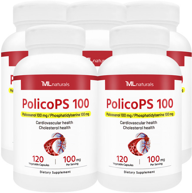 [미국빠른직구] 신제품 마이라이프 내추럴스 폴리코PS 100 (포스파티딜세린 100mg + 폴리코사놀 100mg), 5개, 120정