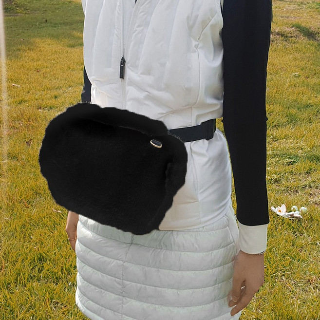 겨울 골프 핸드워머 힙색 핸드워머쌕 벨트 파우치 퍼 방한 손토시 허리가방, 1개, 블랙