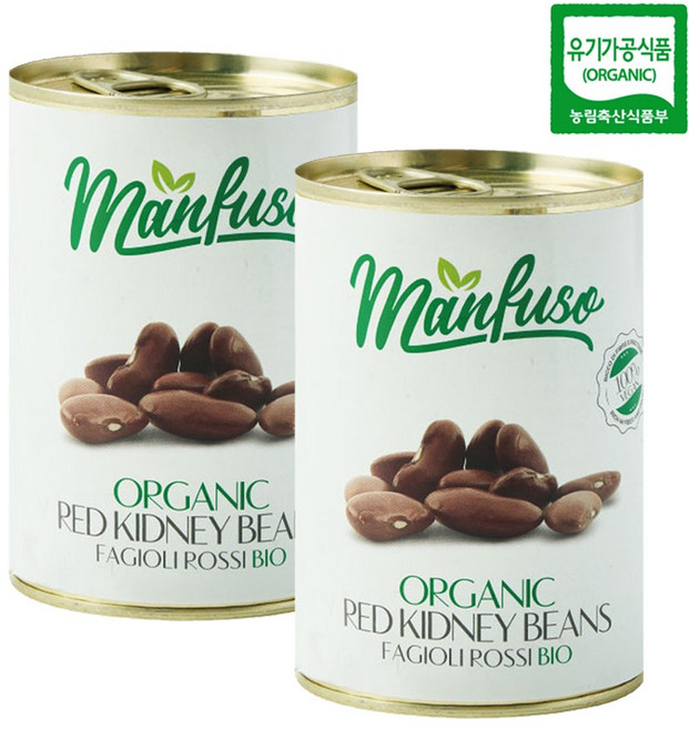 유기농 멘푸소 강낭콩 레드 키드니빈 통조림, 400g, 2개